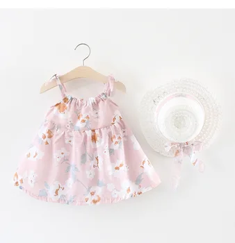 2020 Mados Baby girl dress medvilnės o-kaklo reguliarus Bamblys Kūdikių Vaikai Mergina Rankovių Dirželis Dot Spausdinti Lankas Princesė Suknelės, Kepurės