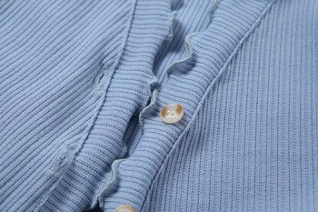 2020 Metų Vasaros Moterų Mados Naujas Megztinis V-Kaklo Grybelio Marškinėliai Basic Vientisos Spalvos Viršų