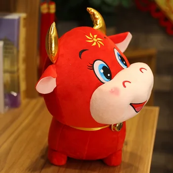 22cm Kinų Zodiako ženklas Jautis Galvijų Pliušiniai Žaislai Pakabukas Raudona Pieno Karvė Talismanas Įdaryti Lėlės Vaikams Mergaitės Gimtadienio, Naujųjų Metų Dovanos
