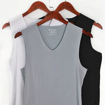 3Pcs/Daug Vyrų Medvilnės tankų Apatiniai Mens Undershirt Skaidrus Marškiniai Vyrų Bodyshaper Fitneso Imtynių marškinėliai (be Rankovių) Ledo šilko