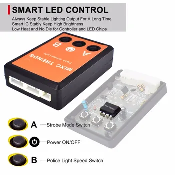 4Pcs Strobe LED Automobilių žibintai Su Flasher Valdytojas 8 LED Spot 