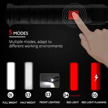 5 Režimai, COB LED Darbinis Šviesos 800 Liumenų Nešiojamas USB Įkraunamas Žibintuvėlis Su Magnetinių Kablio Kabinti Lanterna