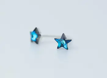 5MM mažas 1pair REALUS. 925 Sterlingas Sidabro Fine Jewelry Blue Crystal Star Auskarai GTLE2220