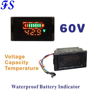 60V Švino Rūgšties Ličio Baterijos Indikatorius Vandeniui LED Skaitmeninis Baterijos Talpa Ekranas voltmetras Temperatūra Volt Testeris