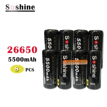 8pcs Soshine 26650 Baterija 5500mAh 3.7 V 26650 Saugomų Li-ion Baterijos Ląstelių PCB 26650 Batteria