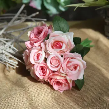 9 galvą pink Rose Dirbtinės Gėlės Šilko Gėlių Namuose Šalis Patenka Apdailos Vestuvių Puokštė Gėlės Rudenį Dekoro Netikrą Gėlės