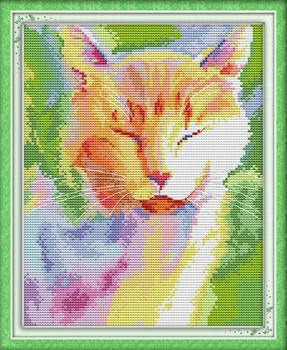 Akvarelė katė saulės kryželiu rinkinys animacinių filmų gyvūnų 14ct 11ct skaičius atspausdinta drobė siuvinėjimui 