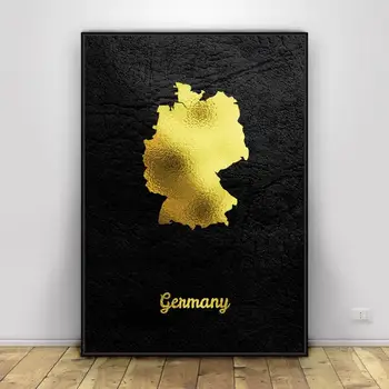Aukso Žemėlapis Meno Vokietija Drobės Tapybos Sienos Menas Nuotraukas Spausdina Namų Dekoro Sienos Plakatas Apdaila Už Kambarį