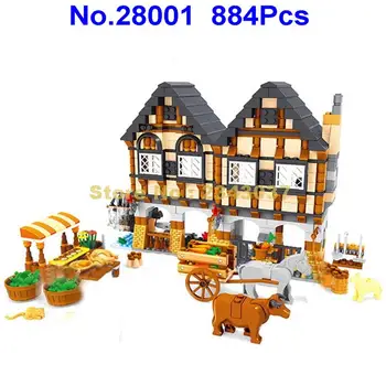 Ausini 884pcs miesto viduramžių laimingas, ūkio pastatas, blokinis 7 Žaislas