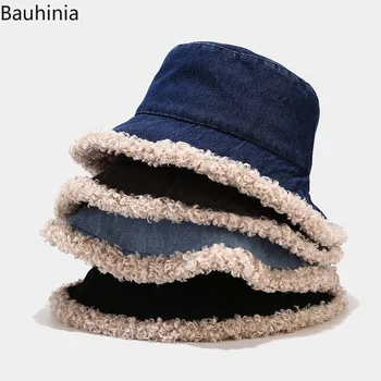 Bauhinia 2020 Klasikinis Džinsinis Kibiro Kepurę Žiemą Kepurės Moterims, Panama Lauko Atsitiktinis Pliušinis Žvejys Kepurės