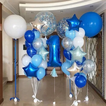 Berniukas gimtadienio balionai 36inch didelis apvalus mėlyna balta skaidri konfeti balionas baby 1-ojo Gimtadienio Dekoruoti išpūsti ballon