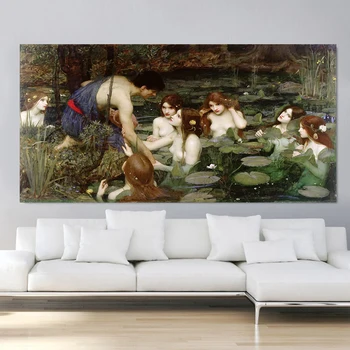 Citon William Waterhouse《Hylas ir Nimfos》Drobė, Aliejus, tapyba Meno kūrinius Nuotrauką Šiuolaikinės Sienų Dekoras Namų kambarį Apdaila