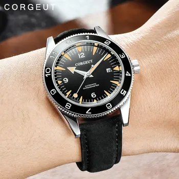 Corgeut 41mm Mechaninė Automatinė Mens Watch Prabangos Prekės Karinės 007 Laikrodis Odinis Dirželis Šviesos Vandeniui Vyrų Laikrodis