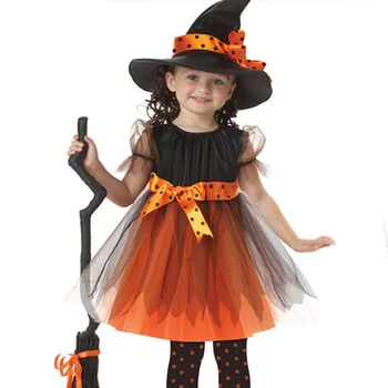 Fantazija Merginos Helovinas Kostiumas Coaplay Ragana Dress Vaikus, Drabužiai Vaikams Suknelė Mergaitėms Skrybėlę Baby Girl Apdaila