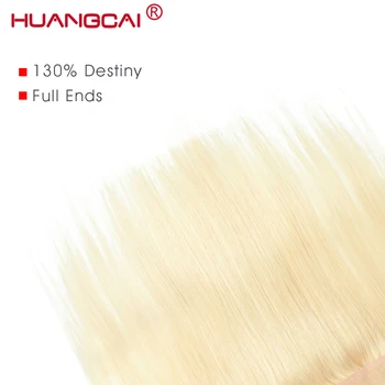 Huangcai 613 Ryšulių Brazilijos Tiesūs Plaukai 3 Ryšulius su Nėrinių Priekinės Uždarymo Blondinė Žmogaus Plaukų Pynimas su Uždarymo Ne Remy