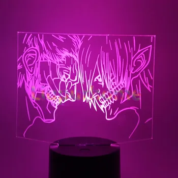 Išpuolis Titan Eren 3D Naujovė LED naktinė lempa Shingeki no Kyojin Namų Dekoro Stalo Lempa 3D Vizualinį 7 spalvų Nakties Šviesos 3D47