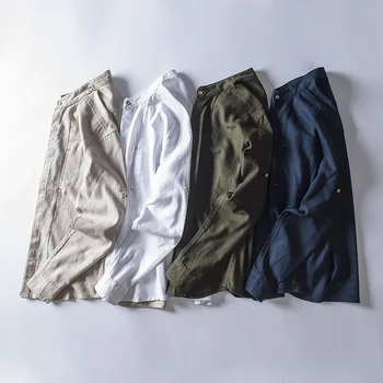 Japonų Stiliaus Vyrų Atsitiktinis Lino Marškinėliai Slim Fit Long Sleeve Shirt Mandarinų Apykaklės Vyrų Pavasarį, Naujų Madingų 4XL Jaunimo Suknelė Marškinėliai