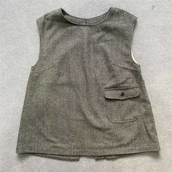 Johnature Japonijos originalus tirštėti marškinėliai moterims 2021 naujas žiemos vilna atgal pjausto prarasti vientisos spalvos moteriškos liemenės