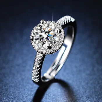 Klasikinis Blizgus Mosang Kristalų Vestuvinis Žiedas ir Vestuvių Moterų Geometrinis Reguliuojamas Vienas Karatas Žada Piršto Žiedą Sužadėtuvių Dovanos