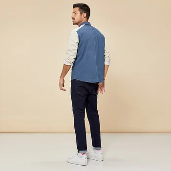 KUEGOU Medvilnės kontrasto spalvų Kratinys vyriški marškiniai ilgomis rankovėmis mados Streetwear pavasarį, rudenį Atsitiktinis Marškinėliai vyrams viršuje BC-20508