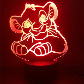Liūtas Karalius Simba Pav 3D Lempos Disney Animacinių filmų LED Touch Jutiklio Spalva Keičiasi naktinė lempa Vaikams, Vaiku, Miegamojo, Stalo Lempa