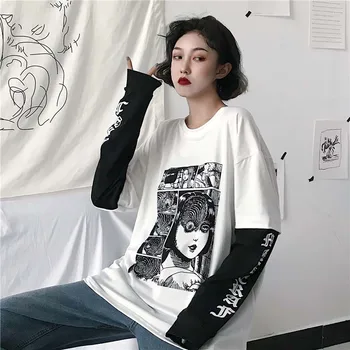 Mados Prekės ženklo Fujiang Siaubo Komiksai Marškinėliai Spausdinami Moterys T Shirts O-Kaklo trumpomis Rankovėmis Vasarą Harajuku Viršūnes Pakilo Spausdinami 90'