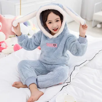 Mados Sleepwear Vaikai Vaikai Pižama Mergaitėms Pižama Didelis Mergaičių Dygsnio Pijamas Nustatyti Gyvūnų Mielas Sleepwear Žiemos 8 10 12 Amžius