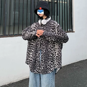 Marškinėliai Moterims, Vasarą, Rudenį Ilgomis Rankovėmis Leopard Korėjos Stiliaus Ins Prarasti Bf Pora Kietas Streetwear Mergaičių, Moterų Mados Palaidinės Naujas