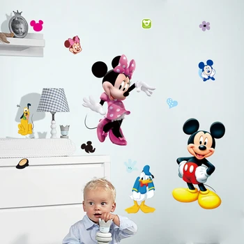 Mickey Minnie Mouse Animacinių Filmų Sienų Lipdukai Vaikų Kambario Dekoracijos Filmą Sienos Meno Nuimamas Žievelės Ir Klijuoti Komiksų Gyvūnų Lipdukai