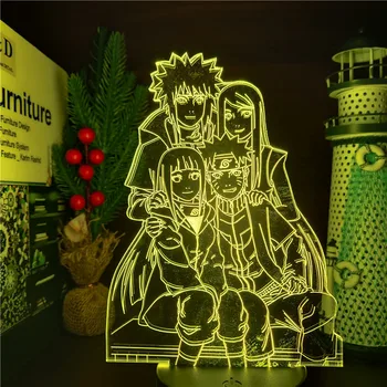 Naruto 3D Lempos Minato Kushina Hinata Šeimos LED Iliuzija Naktį Šviesos Vaikai Miegamojo Puošimas Stalo Lempa Anime Vaizdo Apšvietimas Lampara
