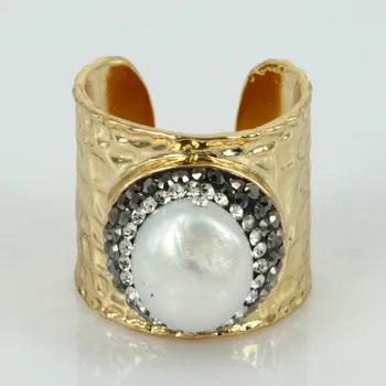 Natūralus didelių perlų druzy piršto žiedai natūralių perlų žiedai nutiesti kalnų krištolas rankų darbo brangakmenių žiedas bižuterijos
