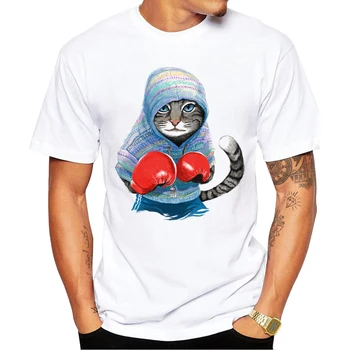 Nauja siunta 2018 Mados Vyrų Marškinėliai katė Atspausdinta marškinėliai trumpomis Rankovėmis Atsitiktinis Viršūnės Vasarą Tee