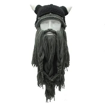 Naujas mados juokinga rankų darbo ilga barzda viking vilnos barzdotas piratų ragai Helovinas skrybėlę