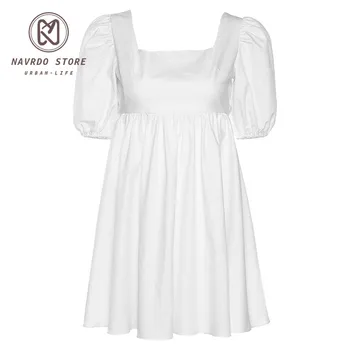 NAVRDO Moterų Vasaros Suknelė Vasaros Mados Baltos spalvos Elegantiškas Sluoksniuotos Rankovėmis Backless Šalies Paplūdimys Suknelė Atostogų Atsitiktinis Mini Suknelė