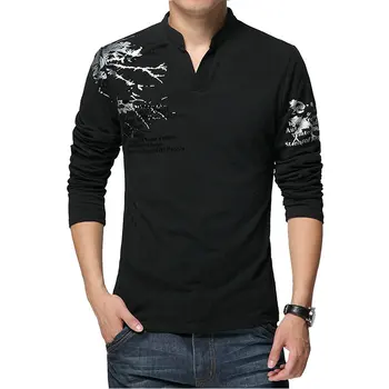 Pavasarį, Rudenį Naujų Dizainerių Long Sleeve T Shirt Vyrai Tee V-Kaklo Atsitiktinis Slim Fit Vyrų T-Shirt Medvilnės T Shirts