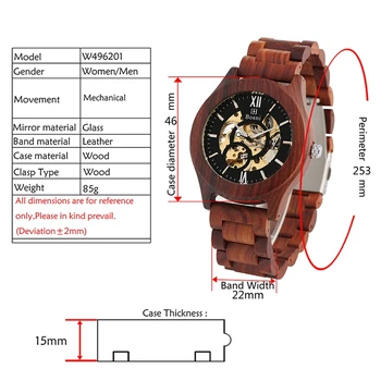 Royal Raudonojo Sandalmedžio Mediniai Žiūrėti Mechaniniai Laikrodžiai Viršuje Prabangūs vyriški Automatinis Laikrodis Visiškai Reguliuojama Juosta Žiūrėti erkek kol saati