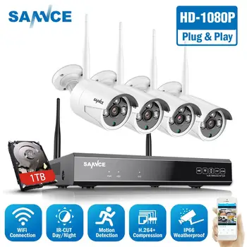 SANNCE Belaidė VAIZDO stebėjimo Sistema 1080P 1 TB HDD 8CH NVR IP IR-CUT lauko CCTV Kameros, IP Apsaugos Sistemos, vaizdo Stebėjimo Komplektas