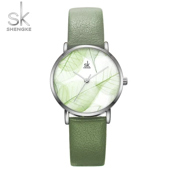 Shengke Mados Naujų Moterų Watch Laikrodis ponios Žalias Ciferblatas Laikrodis Japonų Kvarco Judėjimas Dovana Paprasto Dizaino, vandeniui 3 barai
