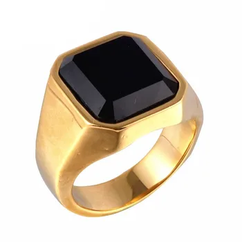 Sidabro spalvos ir aukso spalvų dizainas didelis akmuo žiedas žmogui nerūdijančio plieno vyro klasikinis punk juodasis akmuo žiedai vyrų papuošalai