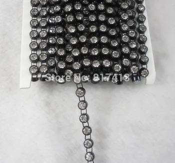 SS30 pažymys, aišku, krištolo stiklas 6mm Cirkonio plastiko juostelės Apdaila juoda Nustatymas kostiumas aplikacijos 10 Metrų