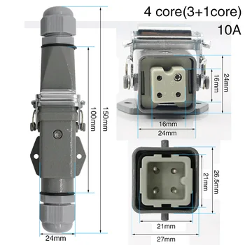 Sunkiųjų jungtis, 4 core (3+1)5 core (4 +1)6 core (5+1)8 core (7+1) dujų plug 250v-005-4 prijungtas prie aviacijos kištuką.