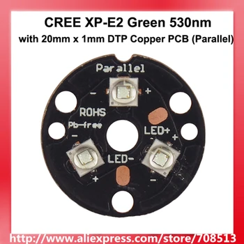 Triple Cree XP-E2 Žalia 530nm Žalia LED Spinduolis su 20mm x 1mm DTP Vario PCB (Lygiagrečiai) w/ optika