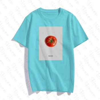 Vaisių Meno Pomidorų Marškinėlius Moterims Korėjos Stiliaus Atsitiktinis Derliaus Rožinė Kawaii Skipoem Spalvinga Medvilnės Trumpomis Rankovėmis Drabužius Vasaros Viršūnes