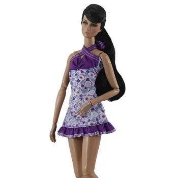 Violetinė Mados Lėlės Drabužius Barbie Lėlės Komplektus Nustatyti Trumpas Kailis Mini Gėlių Suknelė 11.5