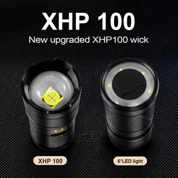 XHP100 Galingas žibintuvėlis žibintuvėlis uodega su 6 led šviesos gali įkrauti telefono Built-in 3*2200 mAh baterijos naudojimo TIPAS-C įkroviklis