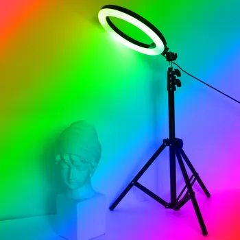 10 Colių RGB Selfie Žiedas Užpildyti Šviesos su Trikojo, Fotografavimas Pritemdomi Žiedas Lempa TikTok 