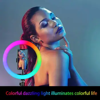 10inch RGB šviesos žiedas su selfie stick led USB Žiedas Lempos 14 spalvų Fotografija, Foto su telefono Turėtojas Youtobe video
