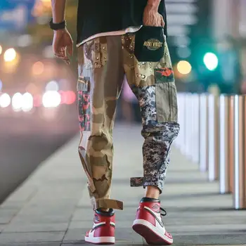 2019 Mados Multi-Pocket Vyrų Haremas Kelnės Streetwear Atsitiktinis Kamufliažas Jogger Kelnės Vyrams Raišteliu Army Green Camo Kelnės