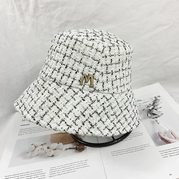 202008-28-BD Klasikinis Britanijos Tvido pledas M raidė laisvalaikio kibirą bžūp vyrai moterys žvejų skrybėlę