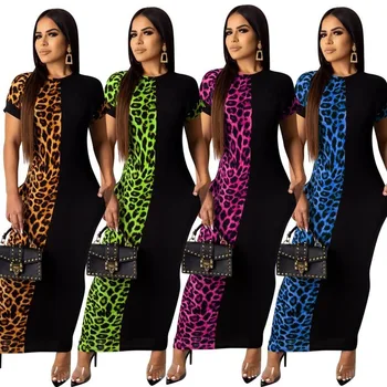 2021 Moterų Suknelės Vasaros Mados Leopardas Spausdinti Bodycon Ilgas, Maxi Suknelė Dexy Klubo Šalis Suknelės Plus Size Vestidos S-2XL Juoda